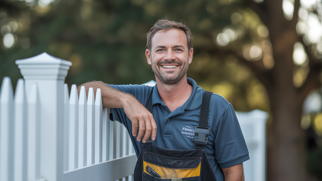 Professional fence contractor with completed installation